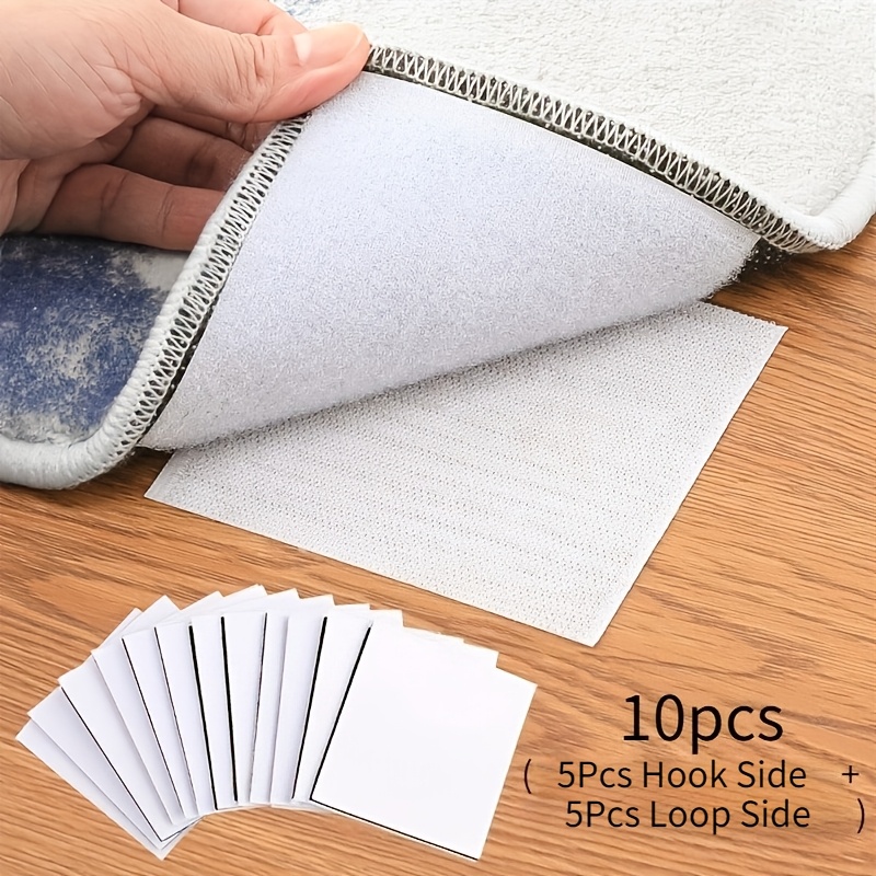 TEMU 10pcs Non-slip Rug Grippers With 5pcs Hook Side + 5pcs Loop Side, Strong Adhesive Carpet Anchors, Removable Reusable Rug Tape