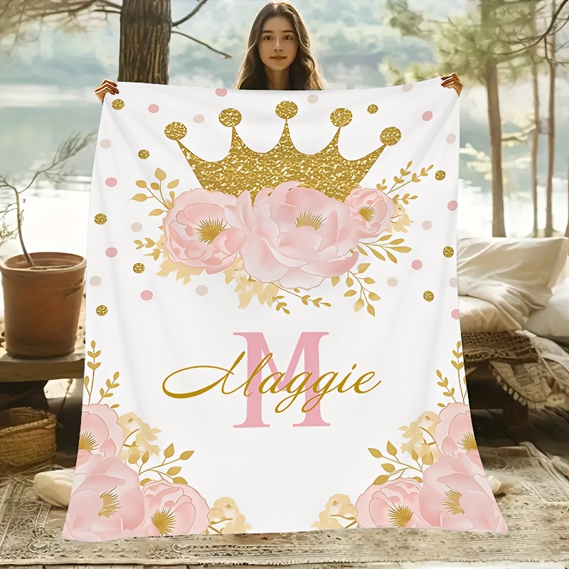 Custom Cartoon Pink Crown Personalized Blanket