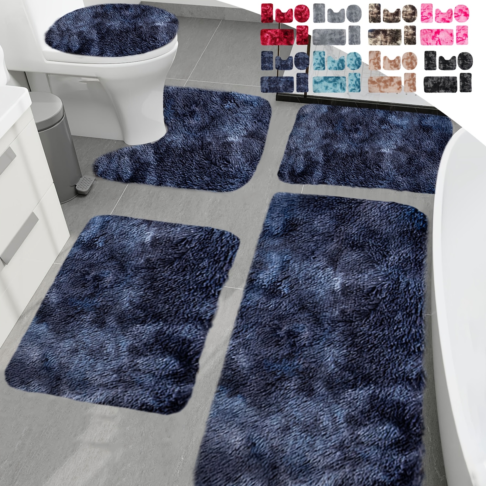 

5pcs Luxurious Bathroom Rug Set - , Non-slip, Machine Washable & Quick-dry Mats In Assorted Colors - Shower Safety &