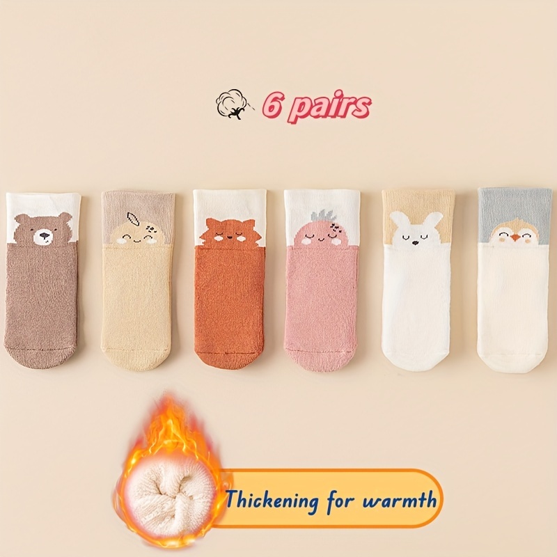 6 Pairs Of Cute Series Socks Made Of Thick, Warm, And Skin-friendly Fabric For Autumn And Winter, Suitable For Boys And Girls, Perfect For Indoor Use