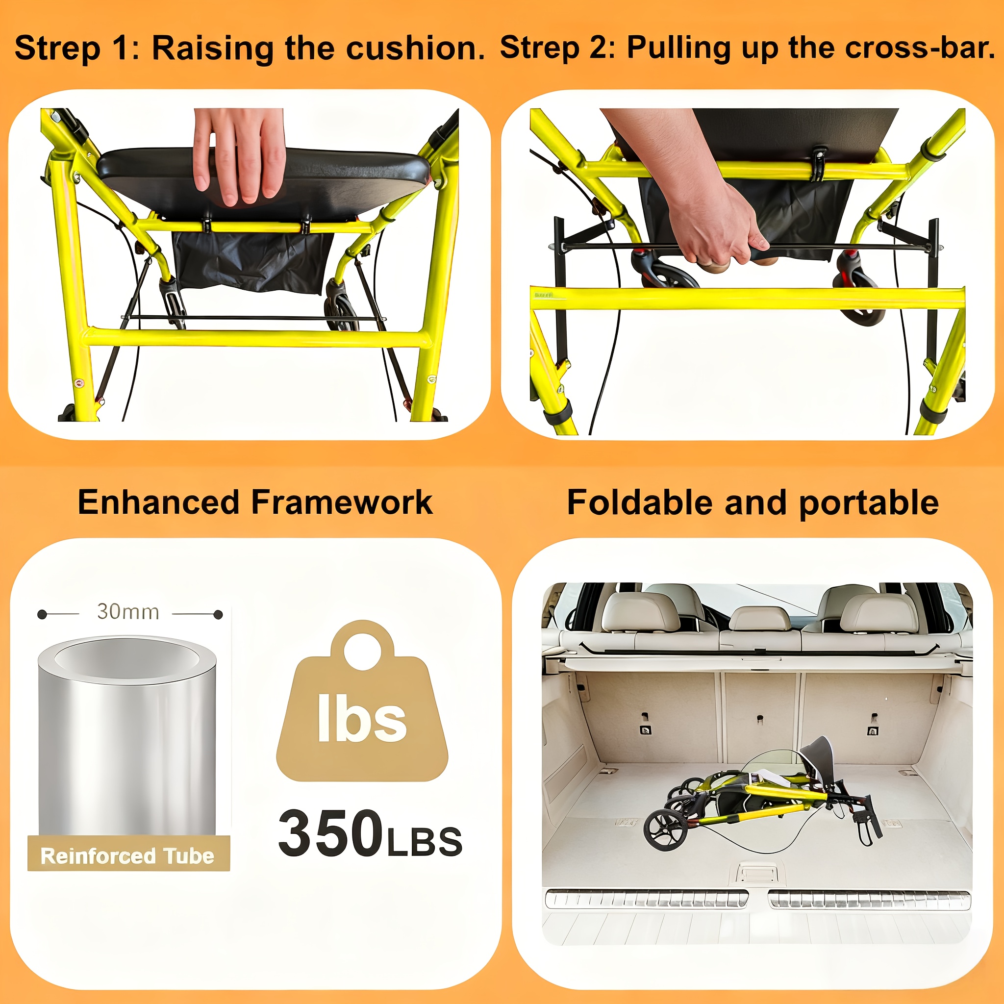 Rollator Walker for Seniors And Adults with Seat, 6-inch Wheels, Capable Of Supporting 158.76 KG, Medical Rolling Walker