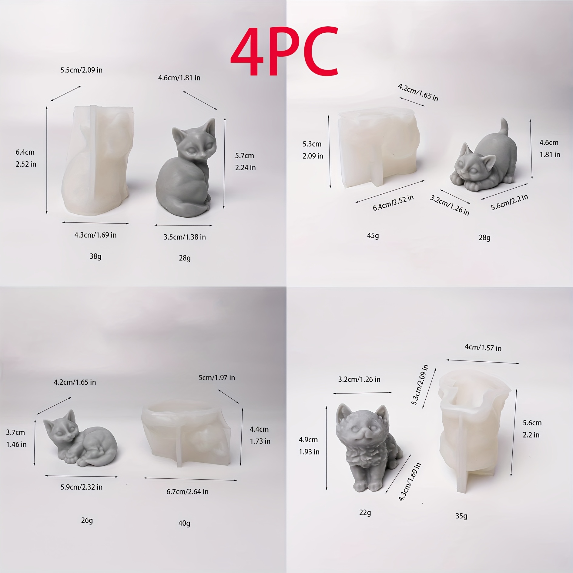 Image of 4pcs Kitten Set Silicone Mold Combination 3d Cat Candle Mold Handmade Aromatherapy Candle, Soap, Gypsum, Resin Casting Mold Luxury Decoration In Living Room