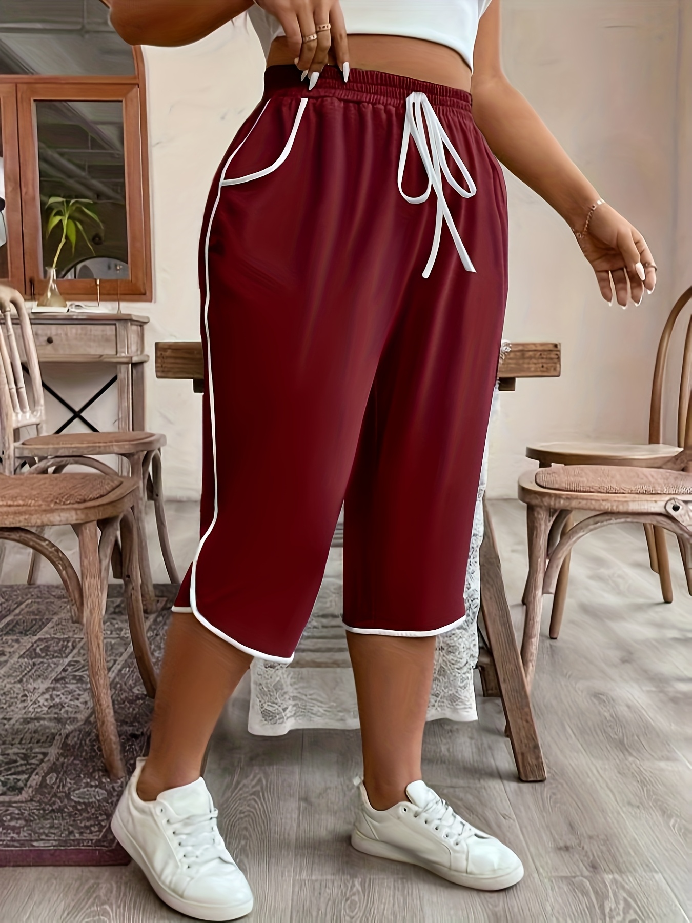 plus size y casual color block capri pants lounge pants