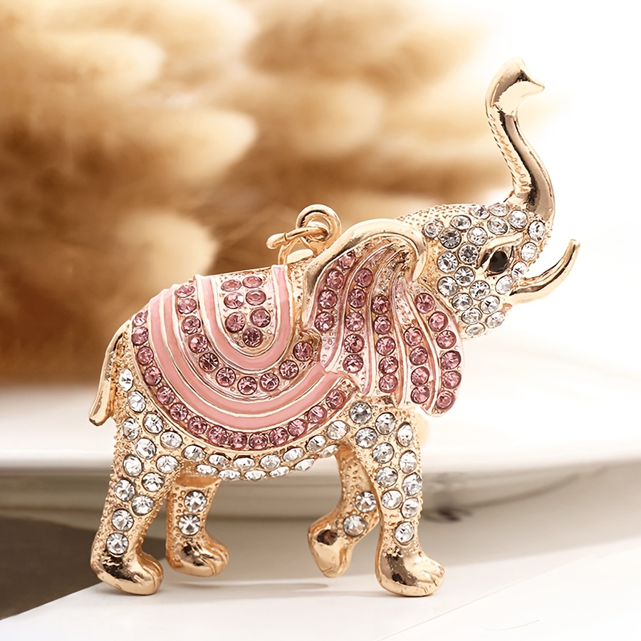 1 Pink Rhinestone Elephant Hollow Pendant Keychain, Elegant Ladies Bag Key Pendant