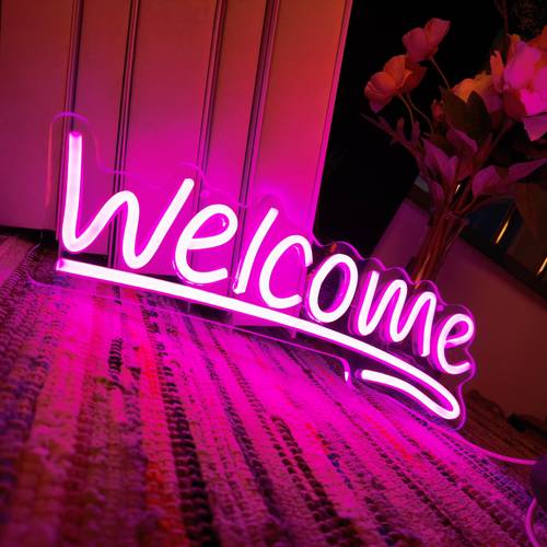 welcome neon sign welcome led neon wall art sign light up with on off switch neon commercial storefront home door window glass shop florist bar salon cafe restaurant bar housewarming and birthday party favors