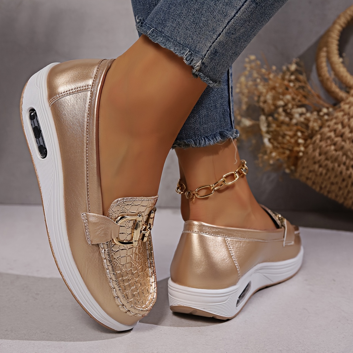 womens fashion walking shoes lightweight slip on sneakers with support faux leather upper details 2