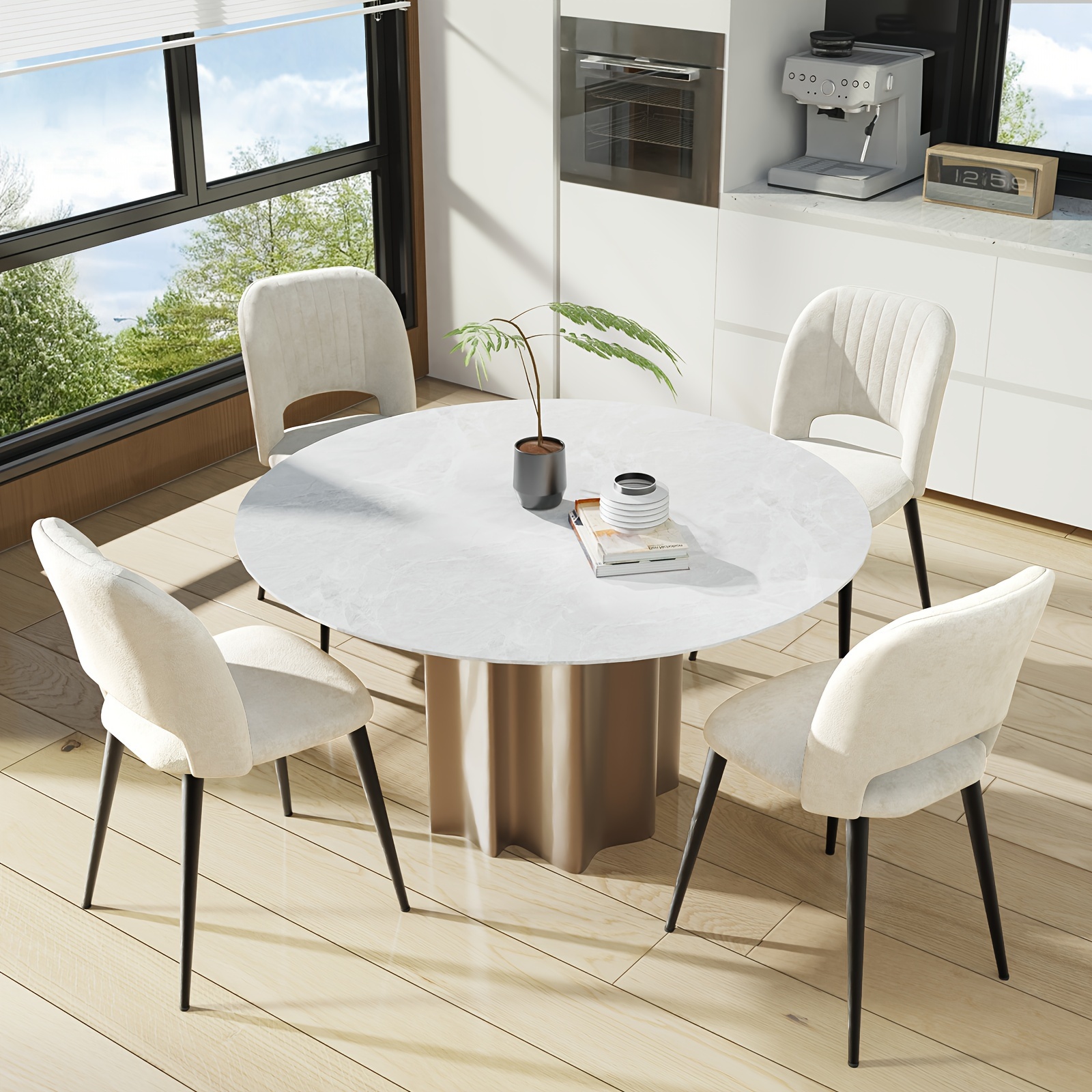 TEMU Set Of 2 Velvet Dining Chairs Kitchen Chairs With Backrest Upholstered Living Room Chairs Metal Legs For Kitchen/living Room/restaurant Beige