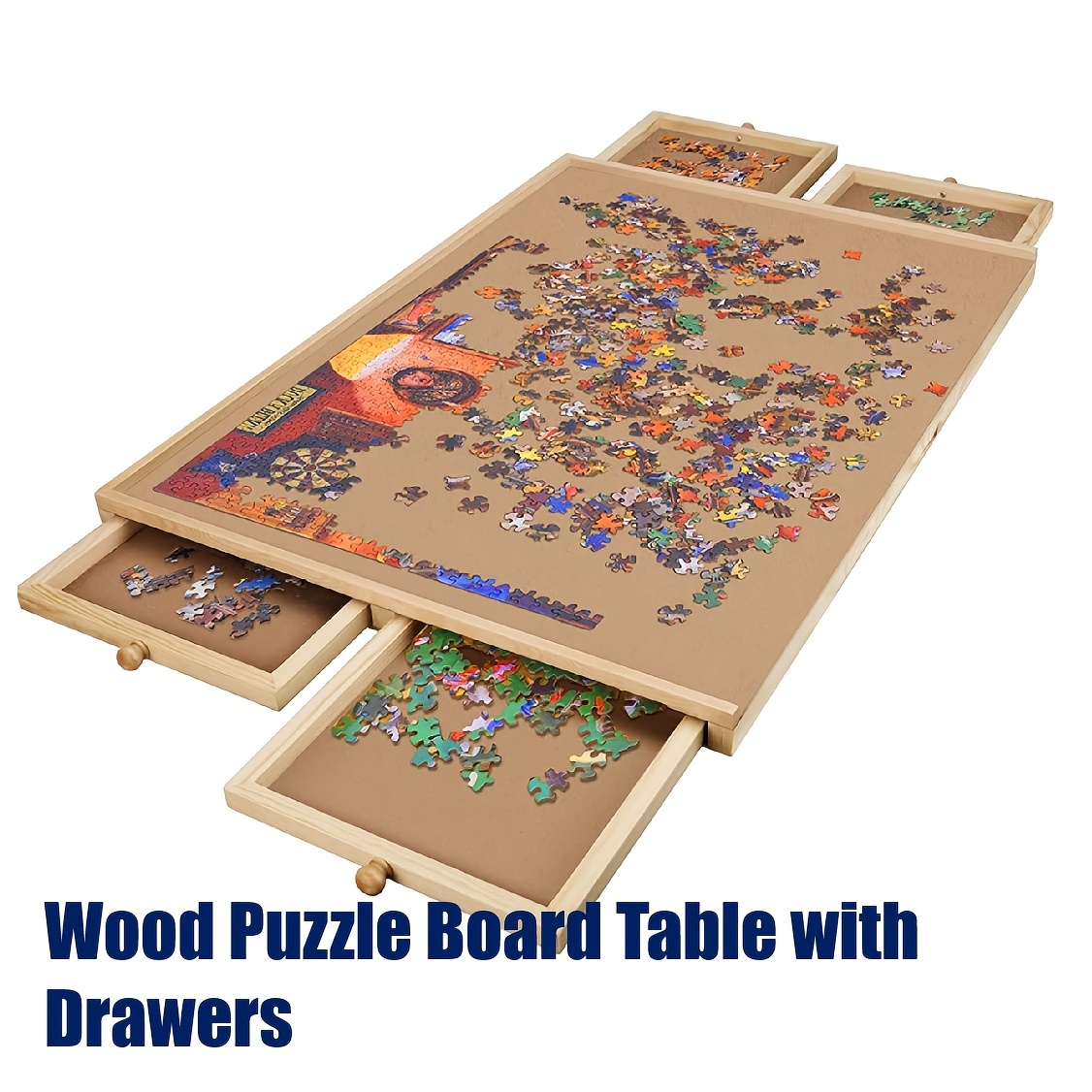 TEMU Best Christmas Gift Fun Jigsaw Puzzle Wooden Table Board Games Table Board With 4 Drawers. Art Craft Table Board Game Table Puzzle Organizer And