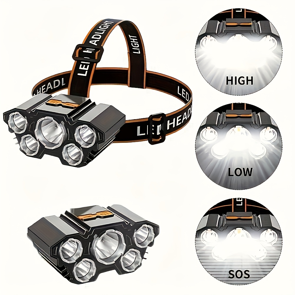 2 lampes frontales rechargeables, 5 LED ultra-lumineuses, légères et rechargeables par USB, 3 modes, idéales pour la course en extérieur, la pêche, la chasse, la randonnée, le camping et le travail