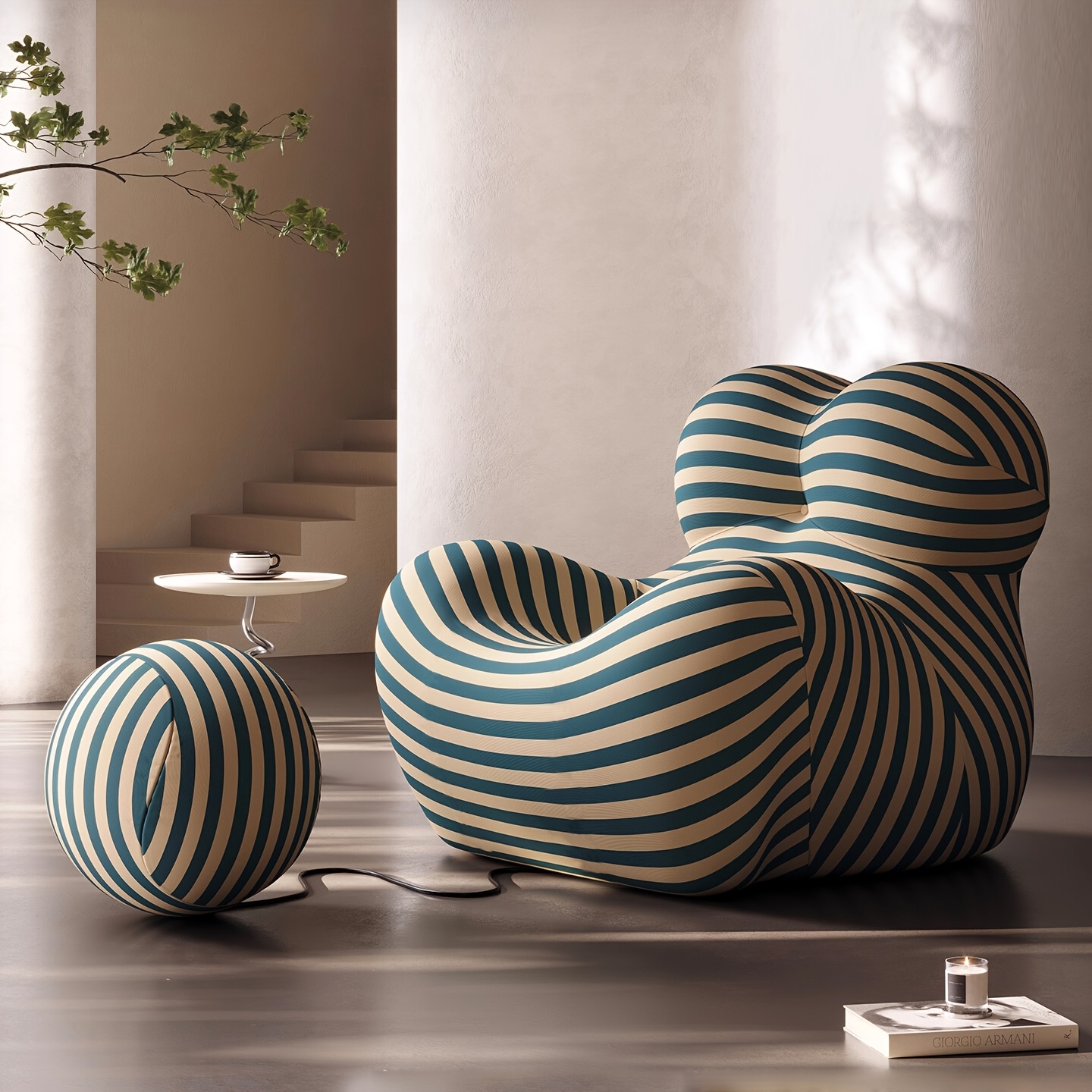 Luxury Modern Italian Lounge Chair & Footrest - 39.37'' Bean Bag Chair with Memory Foam, Floor-Level Single-Seat Sofa for Apartment Living Room, Balcony - No Assembly Required, Space-Saving for small flats/Dorms (Ideal