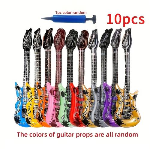 10pcs retro 80s guitar party props no power needed inflatable yard decorations for adult birthdays and themed events plastic guitar decor pvc material guitar themed gift 1pc random color air pump