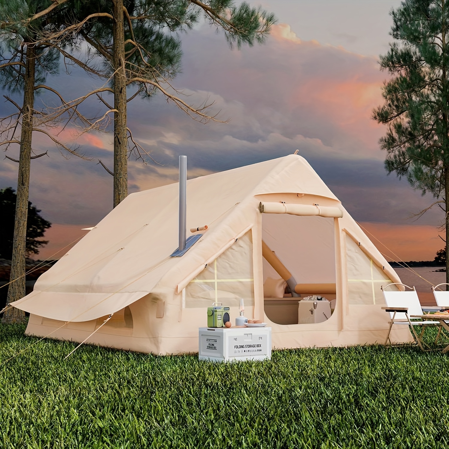 Air-filled Camping Tents Suitable For 3, 6, 8, Or 10 People, Featuring Mesh Windows And Doors, A Hand Pump, , And Designed For Use During Camping And Hiking
