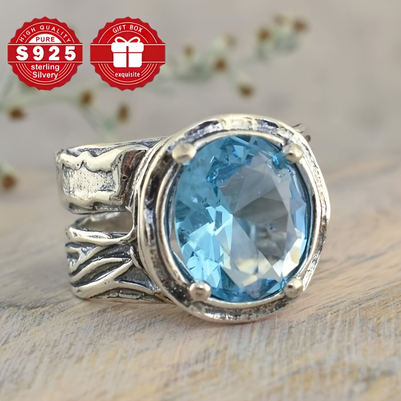 TEMU Fashionable 925 Sterling Silver Ring, Vintage Bohemian Women's Ring, High-quality Jewelry, Romantic Gift, Anniversary Accessory, Vintage Style,