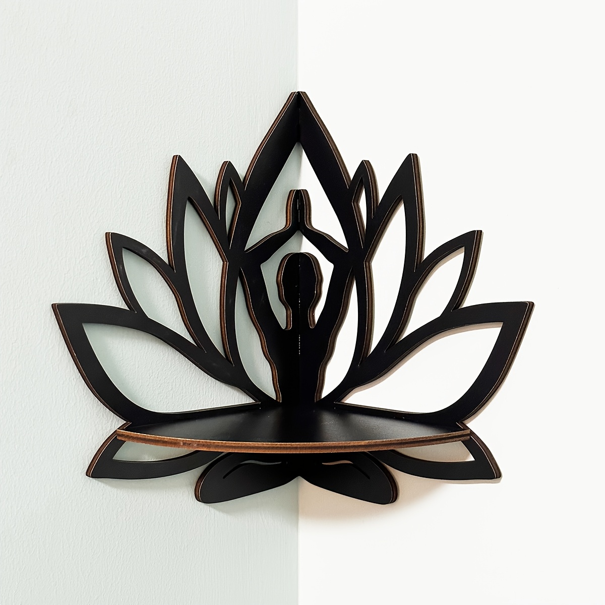 E-shop 1 Stück Bohemian Mandala Wandregal mit Lotusblume – Künstliches Holz Eckregal für Meditationsraum-Dekor, Zen-Yoga-Studio, platzsparendes