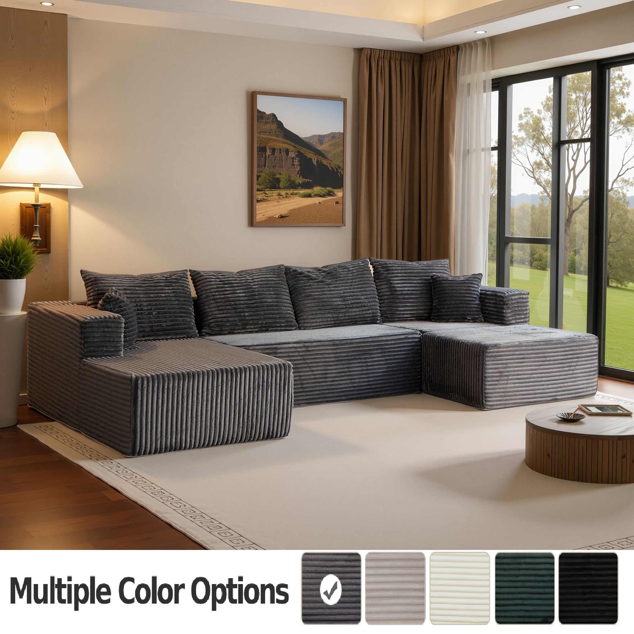 TEMU Boneless Couch, Sectional Sofa For Living Room - Modern Corduroy Upholstered Cloud Couches & Chaise Lounge With Deep Seat And