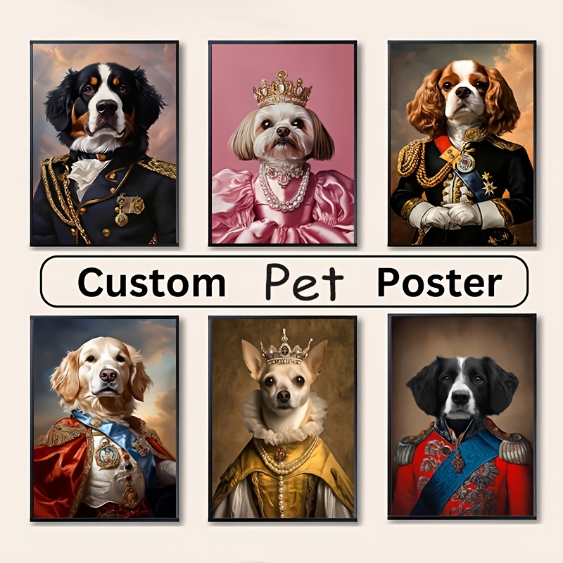 1pc Custom Pet Portrait from Photo - Personalized Royal Style Suitable for Cat & Dog Memorial Canvas Print, Upload Your Own Picture for Home Decor, Birthday Gift, Pet Photo Gift for Dog Cat Owners