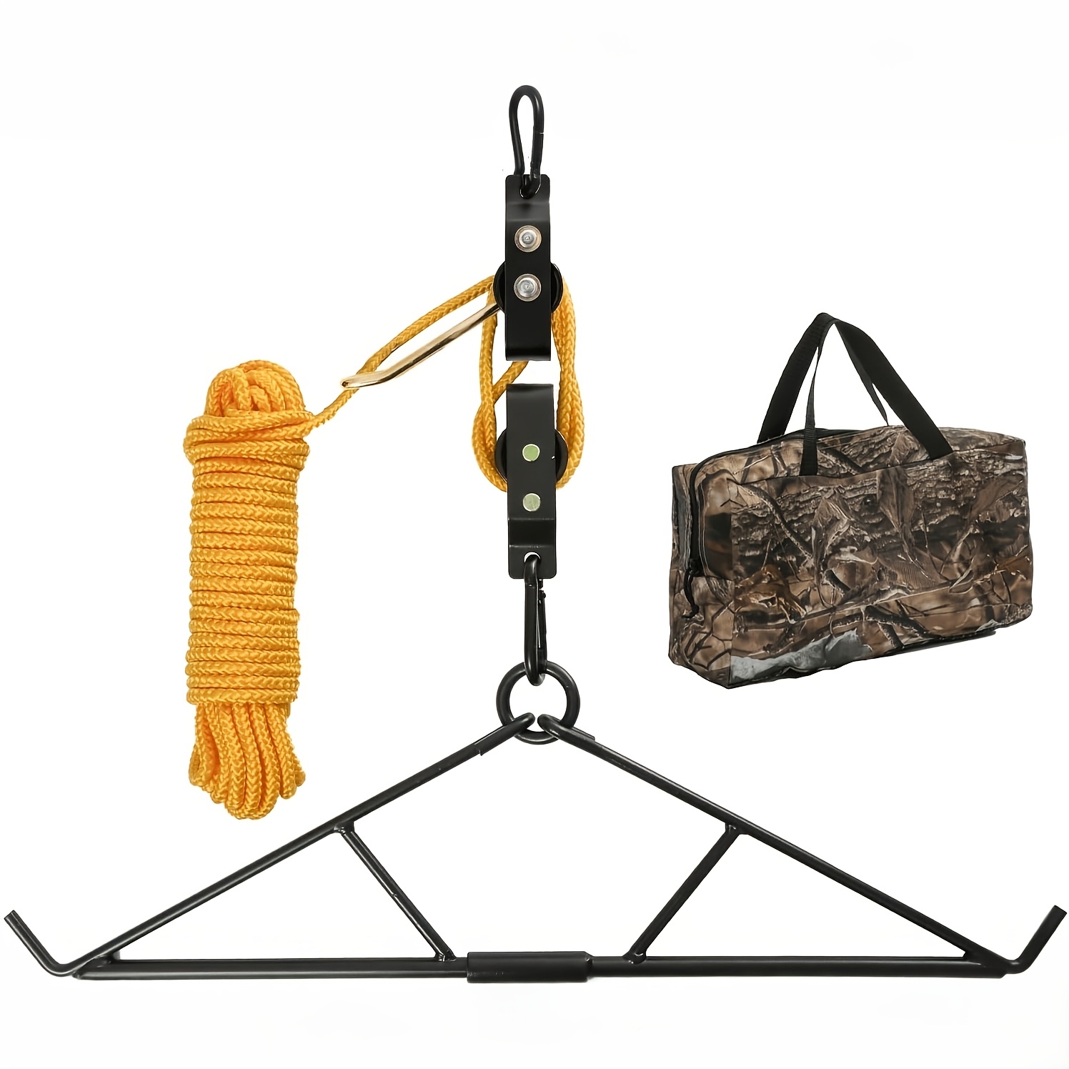 TEMU Deer Hanger Game Hoist Gambrel With Dual Pulley System, Pre-installed Rope Hunting Hoist Kit, Heavy Duty Deer Lifting Tool With Camouflage Carry