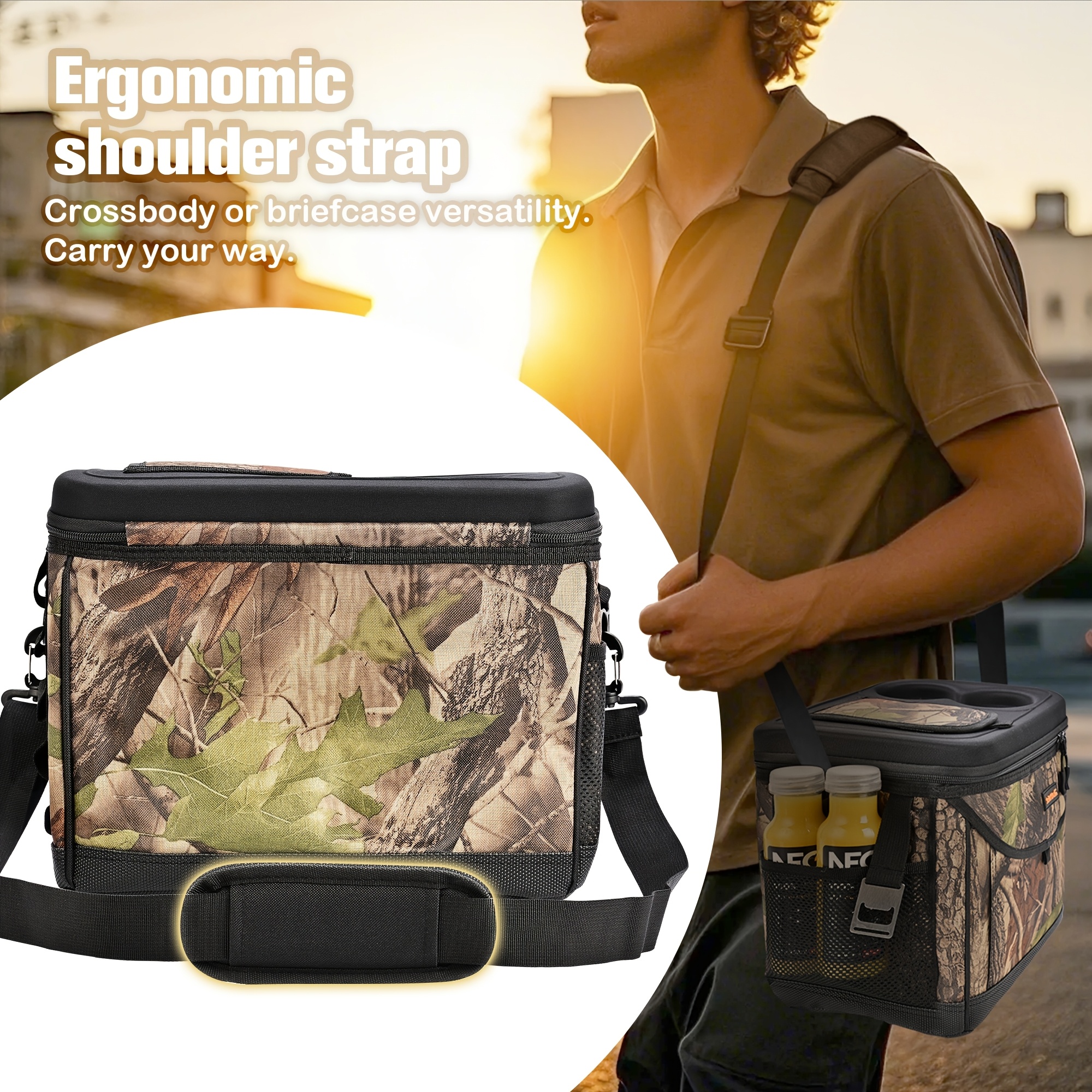 Equipped With Cup Holder Insulation Bag, Hardtop Single Shoulder Camping Bag, Suitable For Both Male And Female Hiking Bags, Effectively Providing Long-lasting Insulation And Ensuring The Freshness Of Various Foods