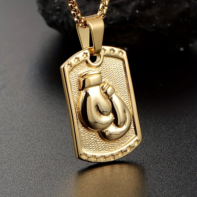 TEMU 1pc Collier Pendentif Gants de Boxe Punk Carré - Accessoire Tendance et Polyvalent pour Femmes, Cadeau Simple et Chic pour Loisirs et