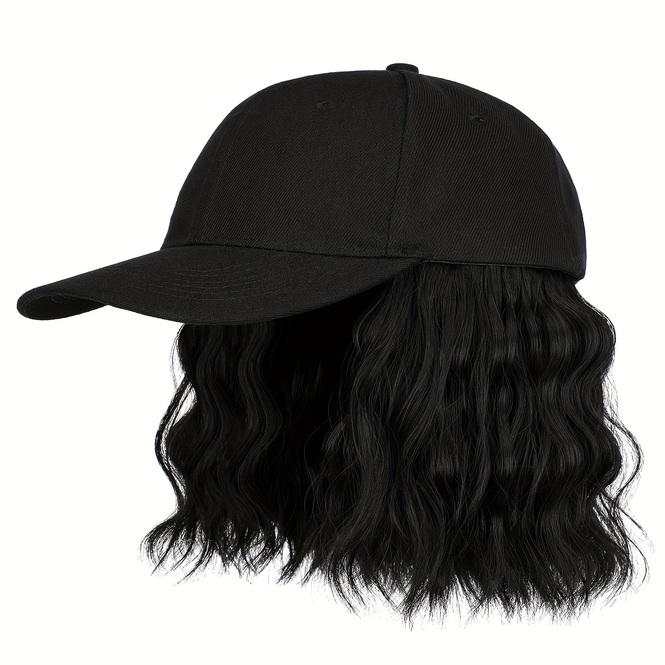 TEMU Chapeau avec perruque en fibre synthétique pour femme, cheveux synthétiques bouclés et ondulés courts de 8 pouces, avec casquette de baseball