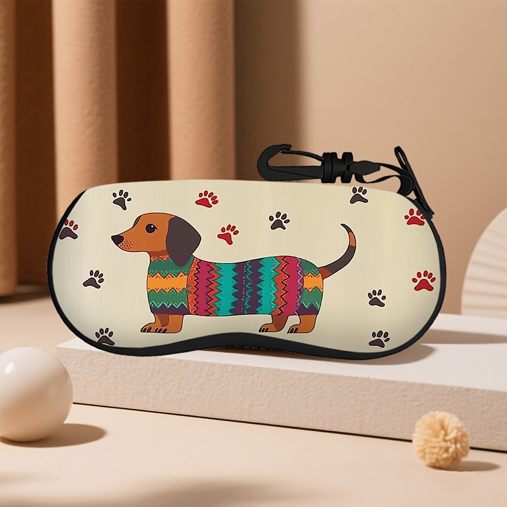 TEMU 1pc, Estuche para gafas con ilustración 2D de de perro salchicha lindo, y protector, regalo para y familiares, 2D, sin gafas
