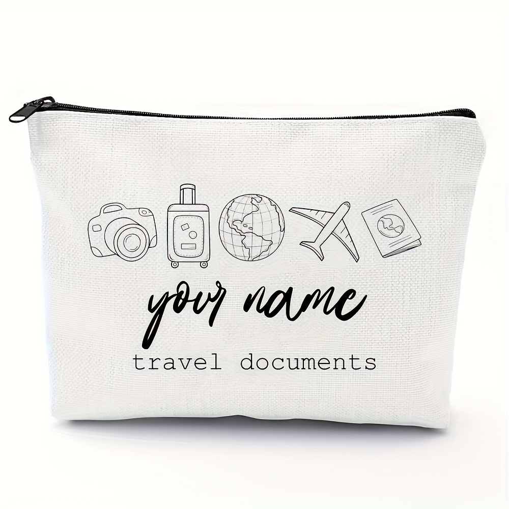 TEMU Document Holder - Personalized Name Minimalist Line Art Design, Durable White Travel Wallet With Passport Pocket And Bill Compartment, Portable