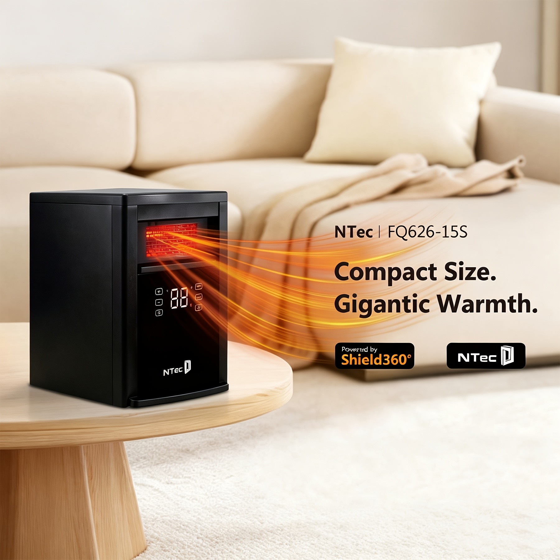 6-element Infrared Space Heater With Remote, Etl , Black, 1500 Watts, Warmer For Large Rooms