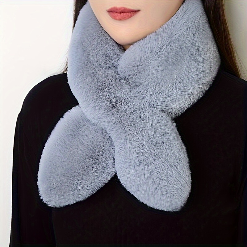 TEMU Elegant Rabbit Fur Scarf - Plush, Thick & Warm For Autumn/winter | Heart-shaped Design | Solid Color | Perfect Gift Idea, Rex, Double-sided, Students