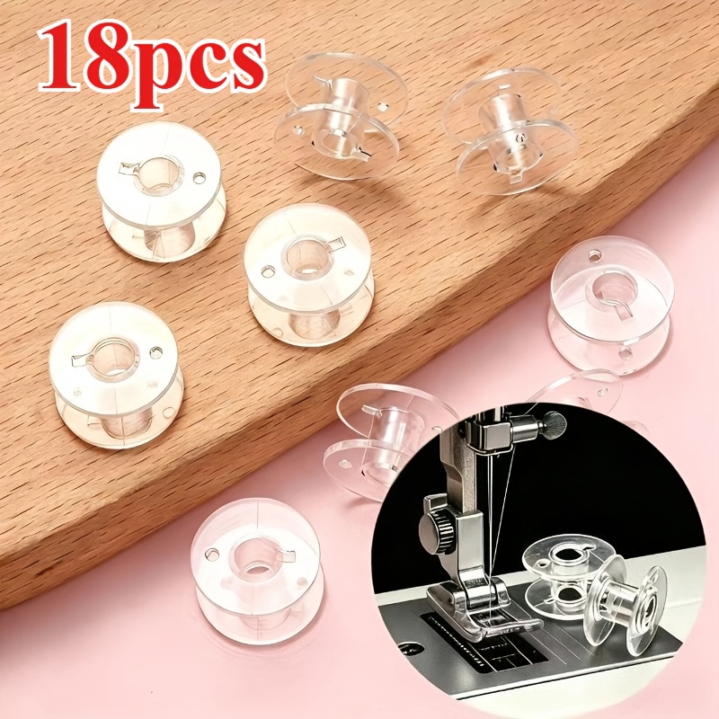 TEMU 18 de coser, carrete de bobina de coser de plástico transparente para múltiples máquinas de coser