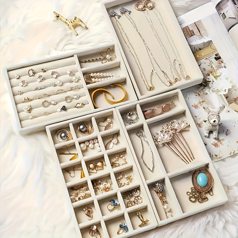4pcs Velvet Honey Yellow Stackable Jewelry Storage Tray