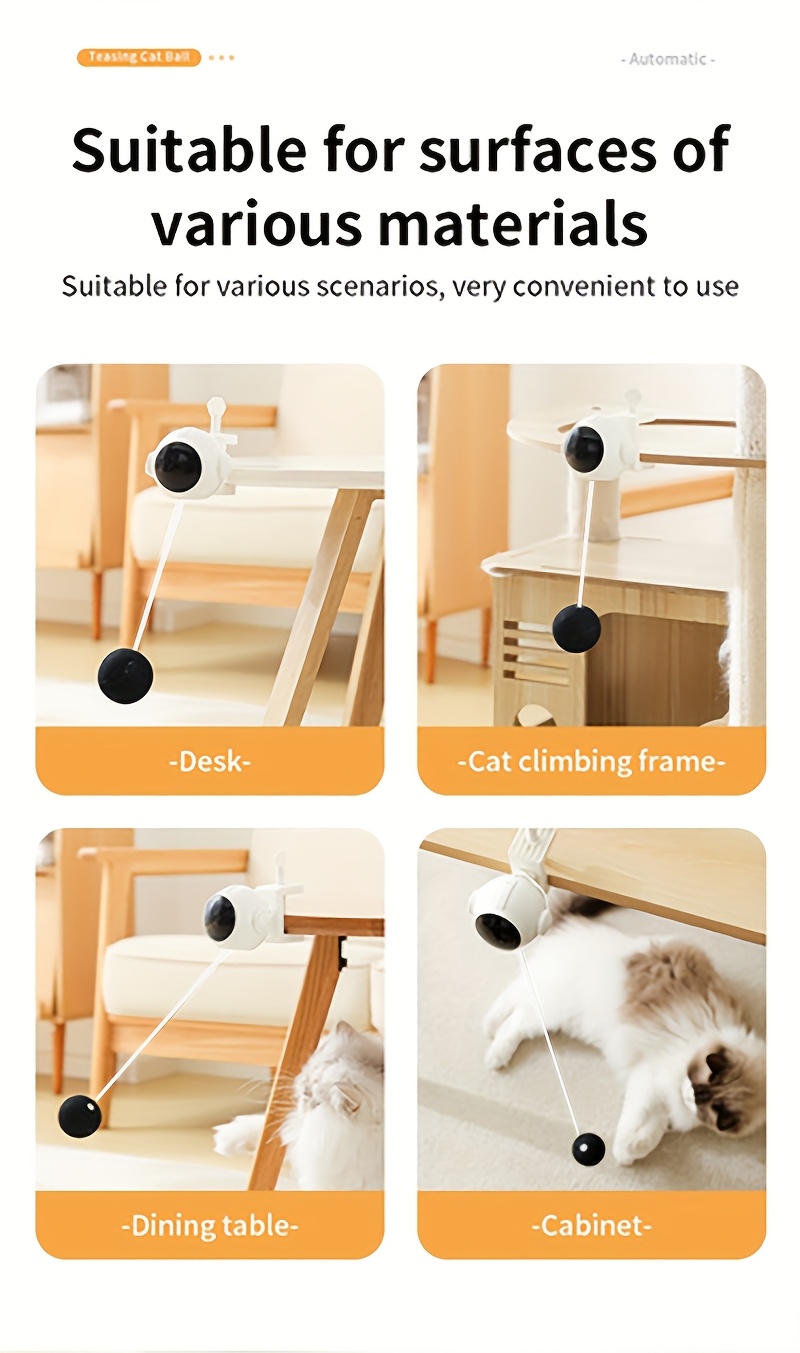 Jouet interactif pour chat avec balle en peluche automatique montante et descendante - un jouet pour chat captivant avec une balle mobile qui stimule l'instinct de chasse du chat, fabriqué en plastique durable, adapté à toutes les races pour un jeu attrayant et stimulant