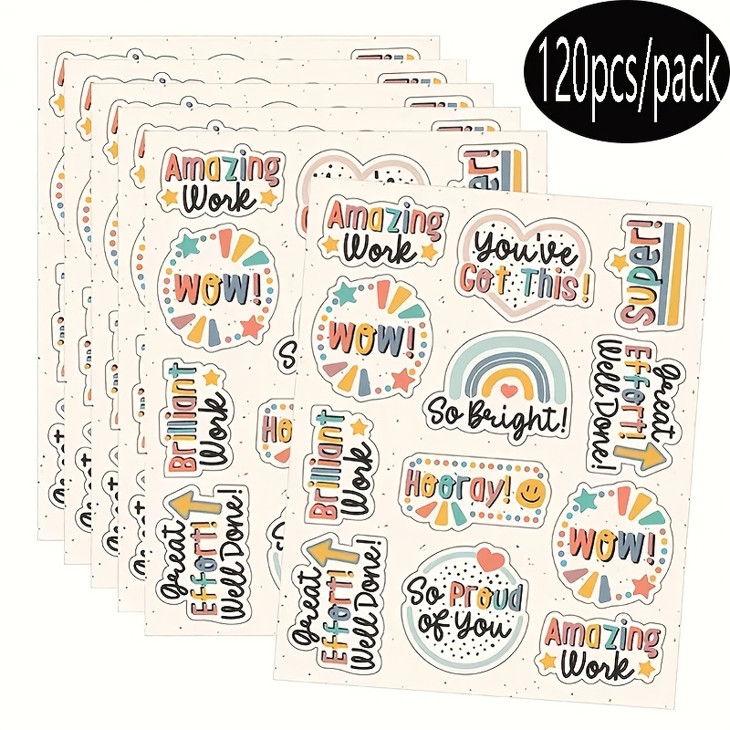 

120pcs Stickers - Vibrant Encouragement & Positive Affirmation Decals, Classroom Motivation, Supplies, Teacher Appreciation Gifts