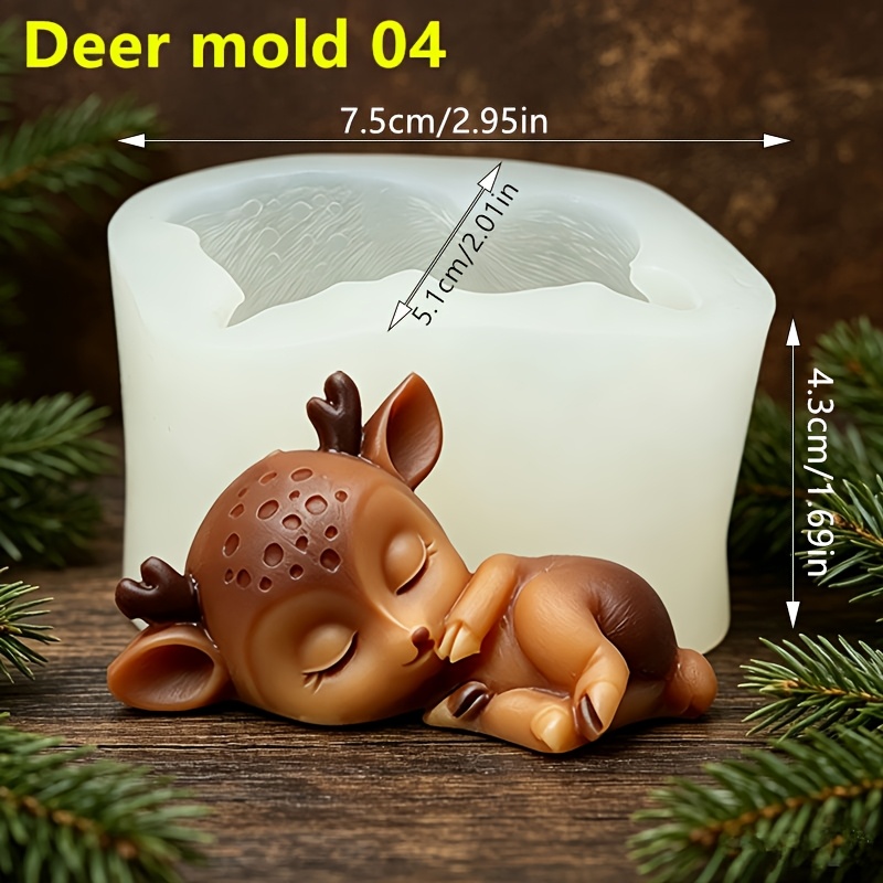 TEMU Sleeping Fawn Silicone Candle Mold, Cute Baby Spotted Deer Animal Mold For Diy Scented Candle Soap Resin Plaster, Home Table Decor Christmas