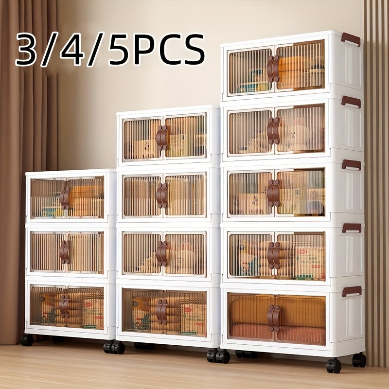 rolling storage cabinet with clear doors folding design for toys clothes and shoes white plastic organizer on wheels for bedroom office or living room toy storage