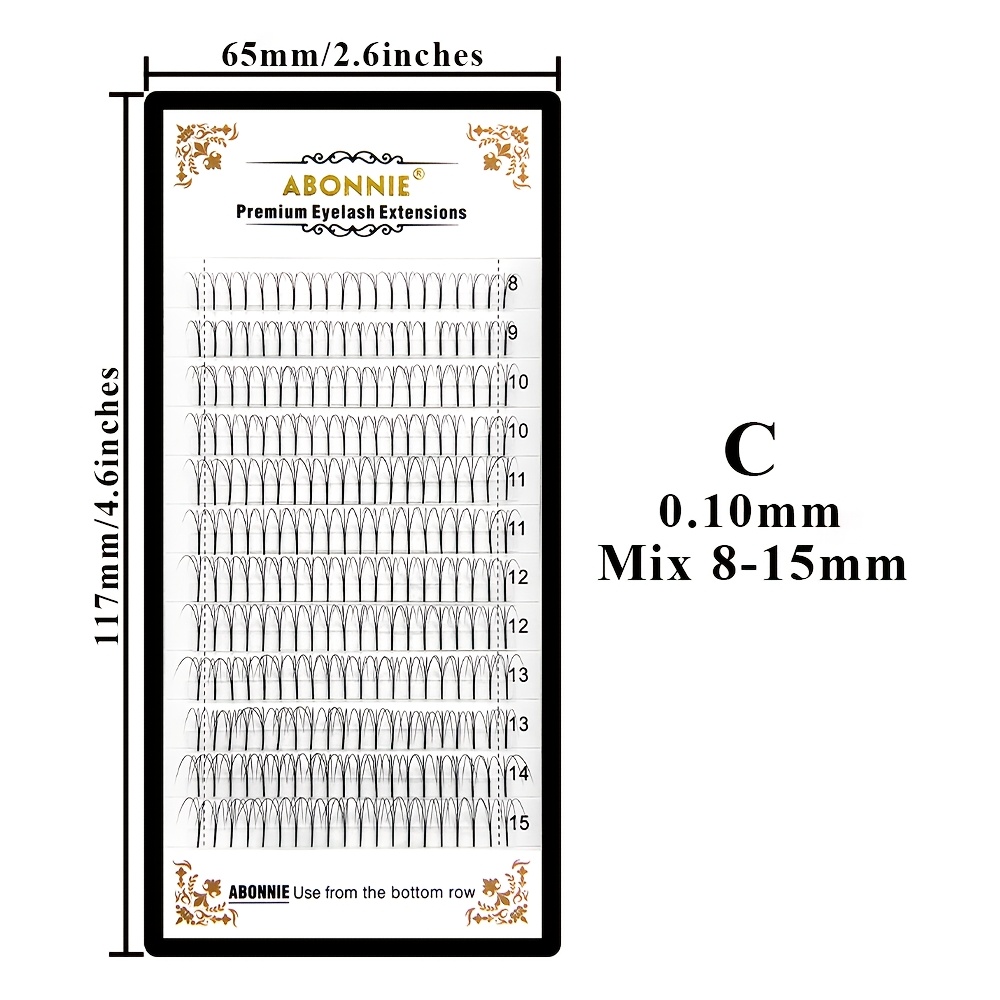 Abonnie Mix 8-15mm 3d 4d 5d 6d Premade Volume Fans | Pointed Base Long Stem Eyelash Extensions, Multiple Styles And Curls For Salons