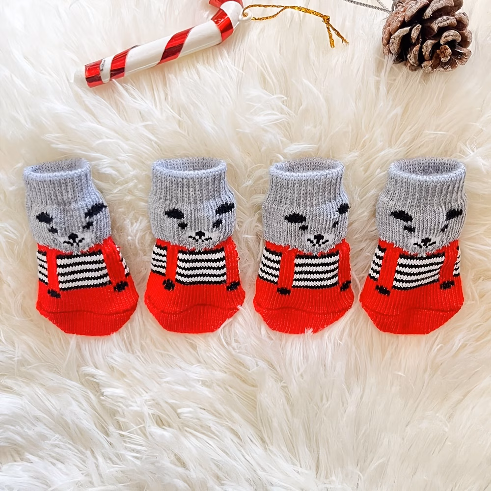 4pcs cute cartoon mixed color pet socks suitable for mini and toy breeds polyester fiber comfortable pet shoes indoor use paw protectors Product details 5