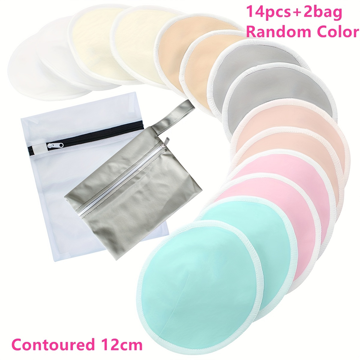 

14pcs Coussinets de Lait de Bambou avec Sacs de Lavage & de Voyage en - 4.7" Contourés, Lavables & Réutilisables en ou Imprimés