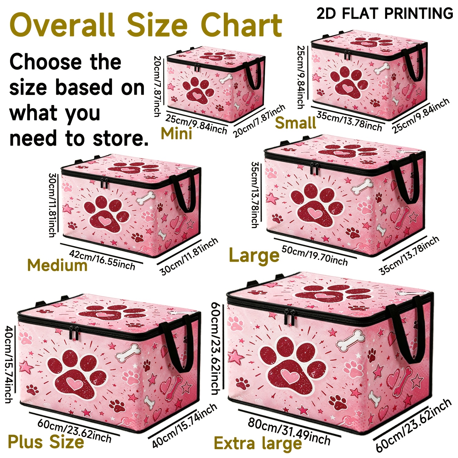 TEMU 1pc Trendy Paw Print Printed Soft Fabric Storage Box, Large Capacity Storage Space Suitable For Office Files And Organization, Home Clothing And