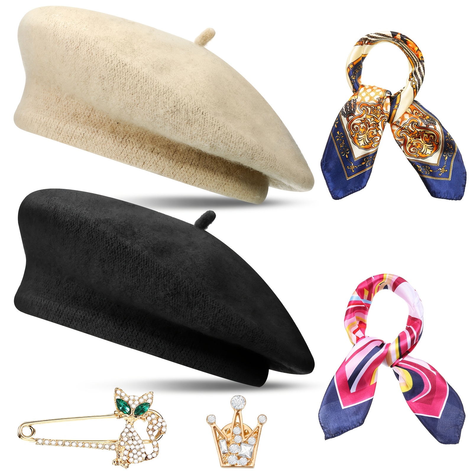 48pcs women wool beret hat silky scarf french beret bulk - Temu display picture 3