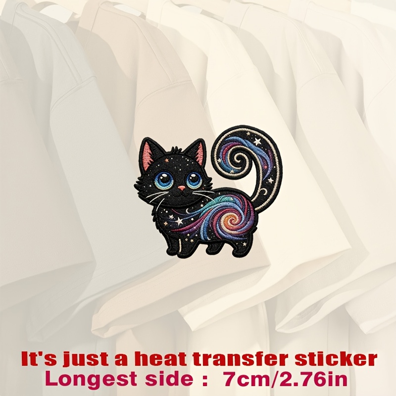 TEMU Adorable Black Cat With , Pink Ears, And Colorful Spiral Tail, Set Against A, Heat Transfer Stickers Are Suitable For Flat Fabrics Such , Hats,