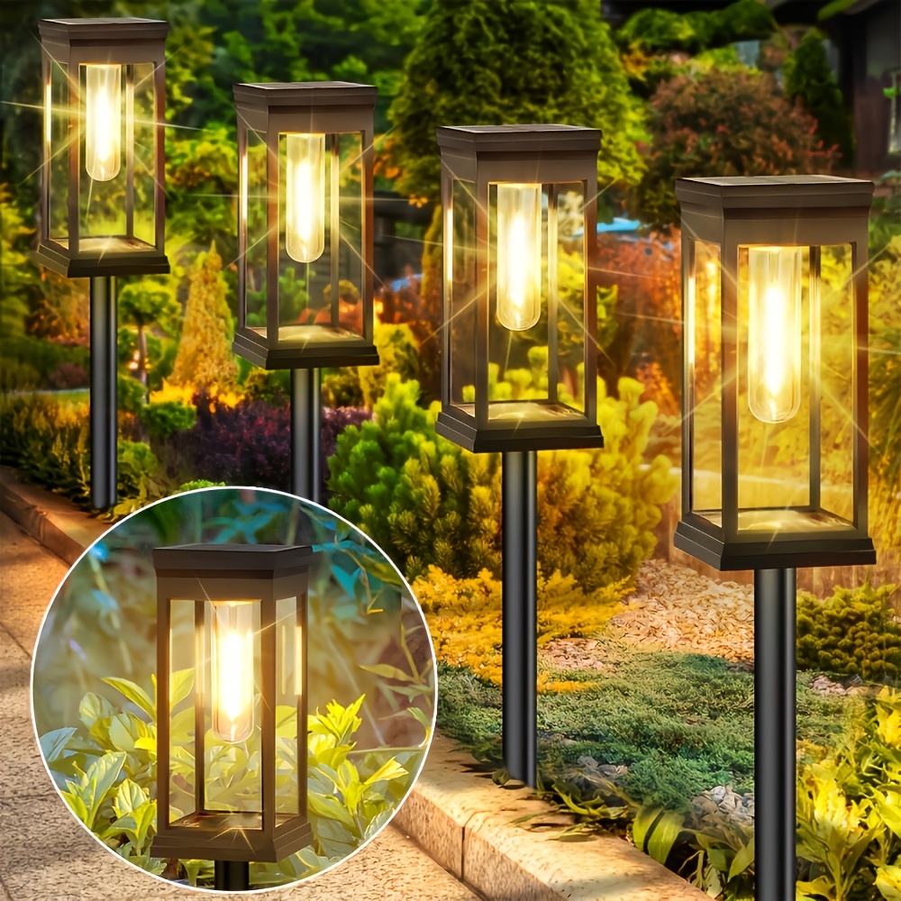 TEMU 4pcs Set Outdoor Solar Path Lights, Vintage Filament Led Solar Garden Lights, Ip65 Solar Landscape Path Lights, Automatic Switch, Suitable For