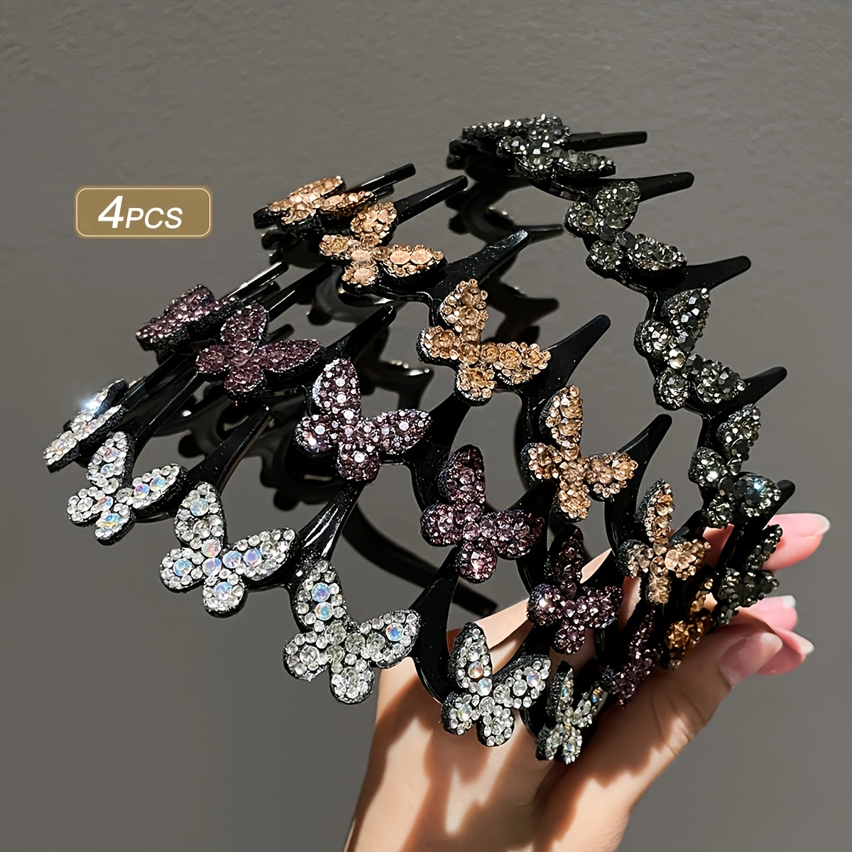 TEMU 4pcs Vintage Elegant Wave Headbands, Hairbands For Women, Non-slip Hair Hoops, Solid Color Plastic Oval Barrettes, Stylish Hair Accessories Set 14+