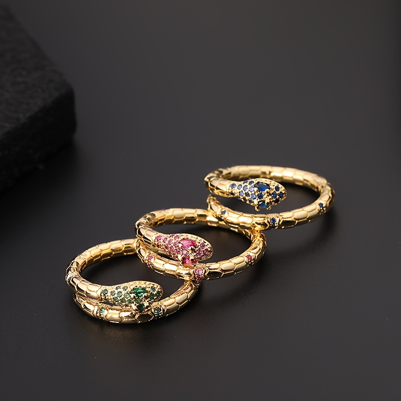 

1pc Inlaid Shiny Colorful Zirconia Snake Wrap Ring Design Copper Finger Ring Jewelry Decoration For Women Daily Wear Party Favors