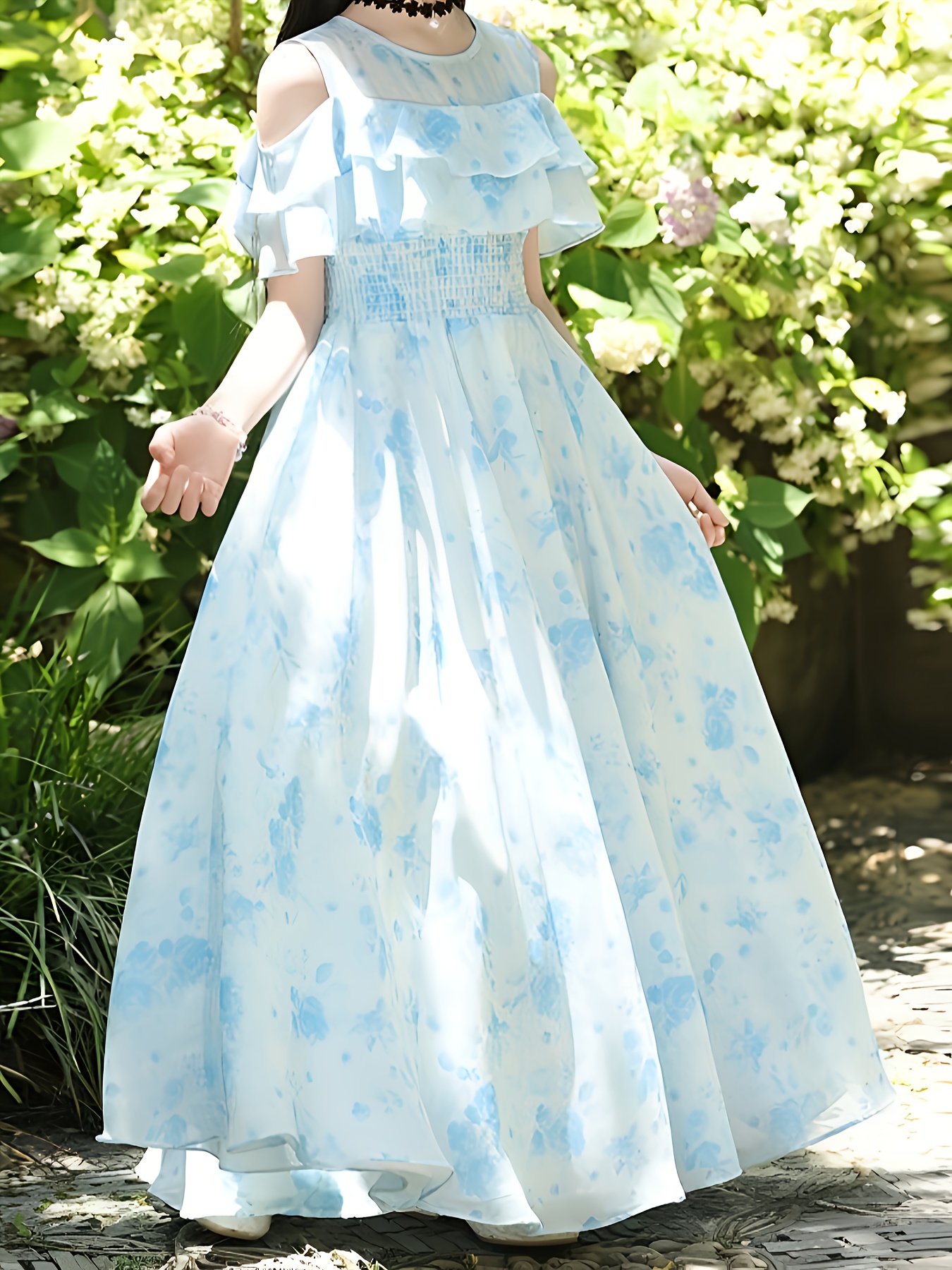 girls dress summer new shoulder floral maxi dress - Temu Oman