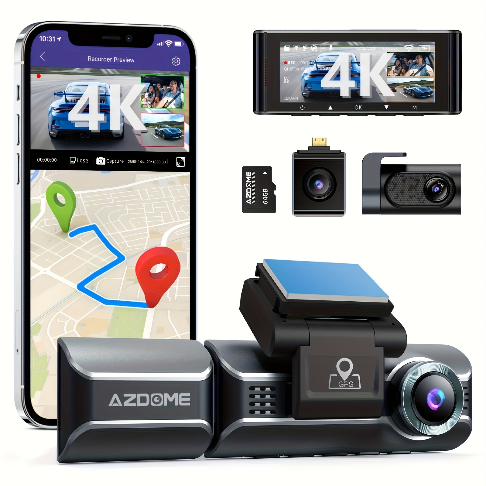 

Pro Dash Cam With Front, Rear & -channel Recording, 2k+1080p+1080p, 3.19" Ips Screen, , Built-in 5g Wifi & Gps, 64gb Card Included, Rearview Mirror Flip, 24/7 Parking Mode, Dash Cam | Sleek | Wireless