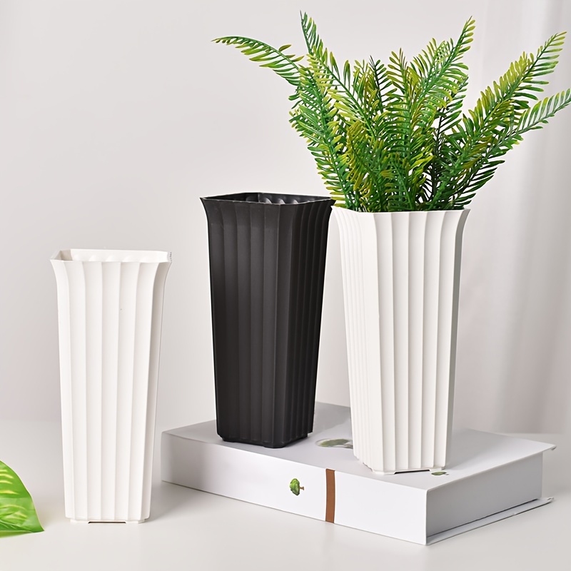 

Modern Striped Plastic Vase - Lightweight Rectangular Tabletop Planter For Indoor And Outdoor Use - Contemporary Garden Decor Accessory