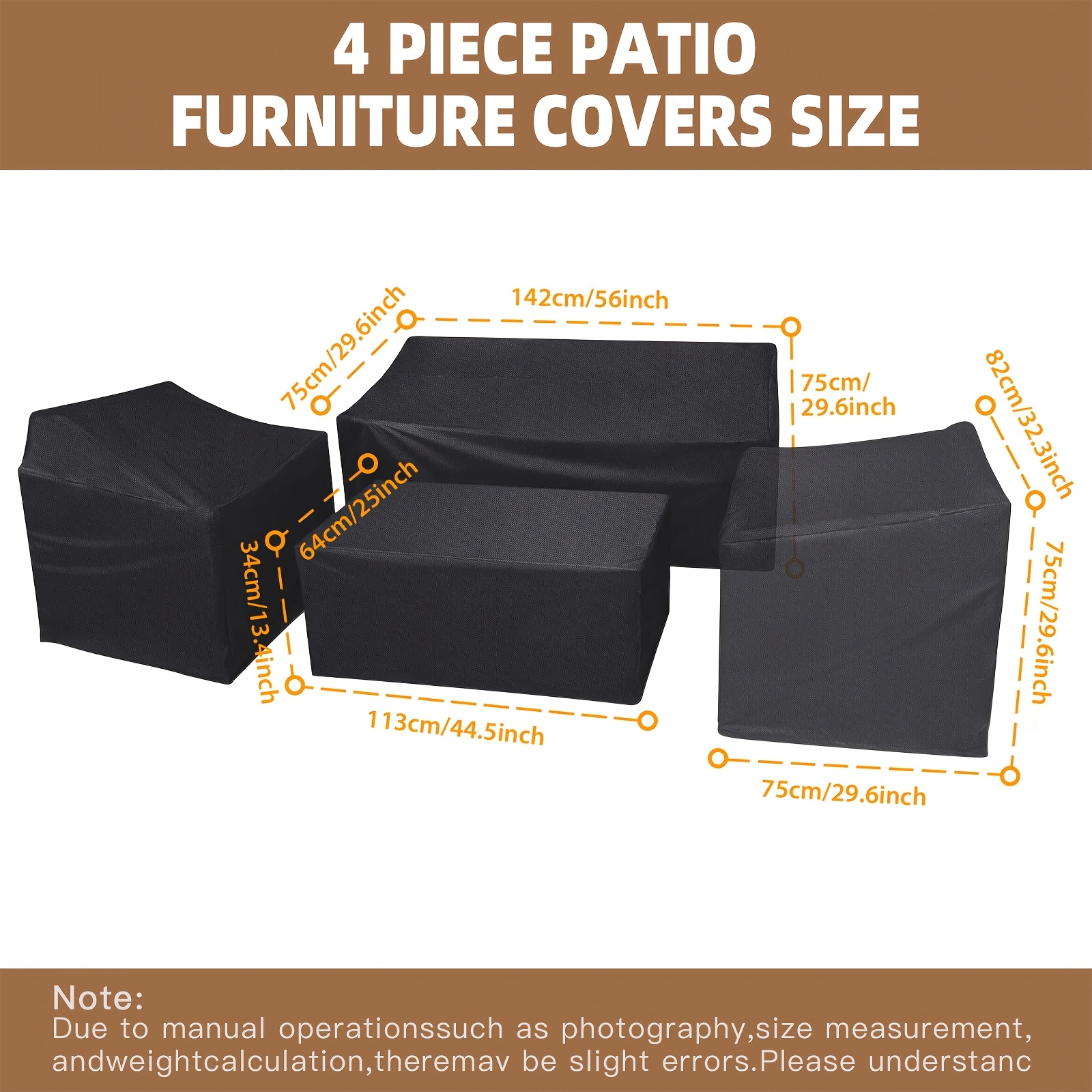 TEMU 4pcs Patio Furniture Cover Set, Heavy-duty Outdoor Furniture Cover Set With Adjustable Straps And Drawstrings, Suitable For Wicker Sofa Chair