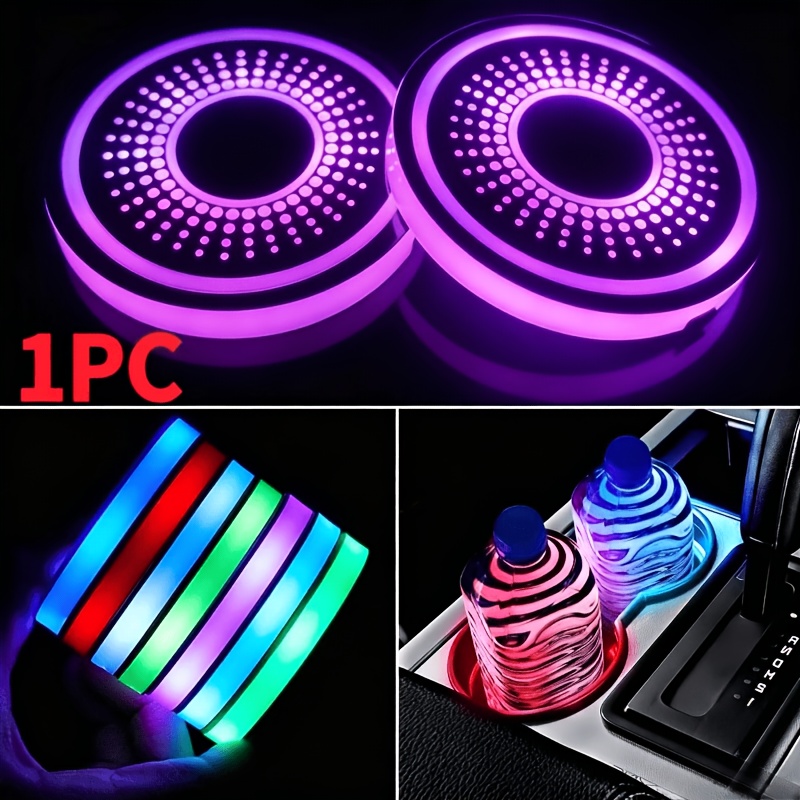 Rgb Luminous Car Cup Holder Lights, 7 Color Changing Cup Coaster Pads, 4 Adjustable Usb Rechargeable Automotive Interior Lighting