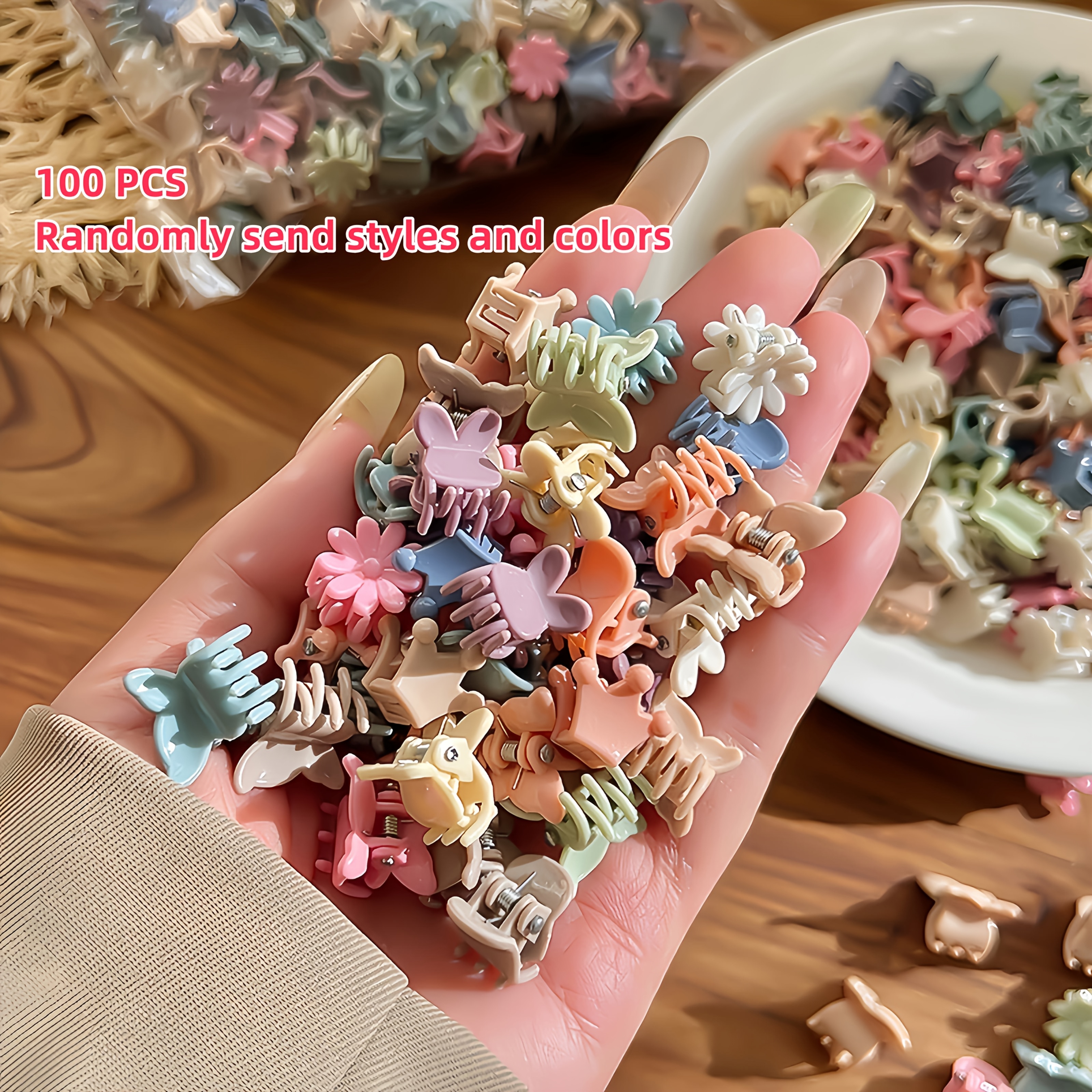 TEMU 100 Styles And Colors Of Random Mini Hair Clips, Cute Rabbit And Flower Claw Clips - Combinations, Suitable As Gifts Or Daily Wear