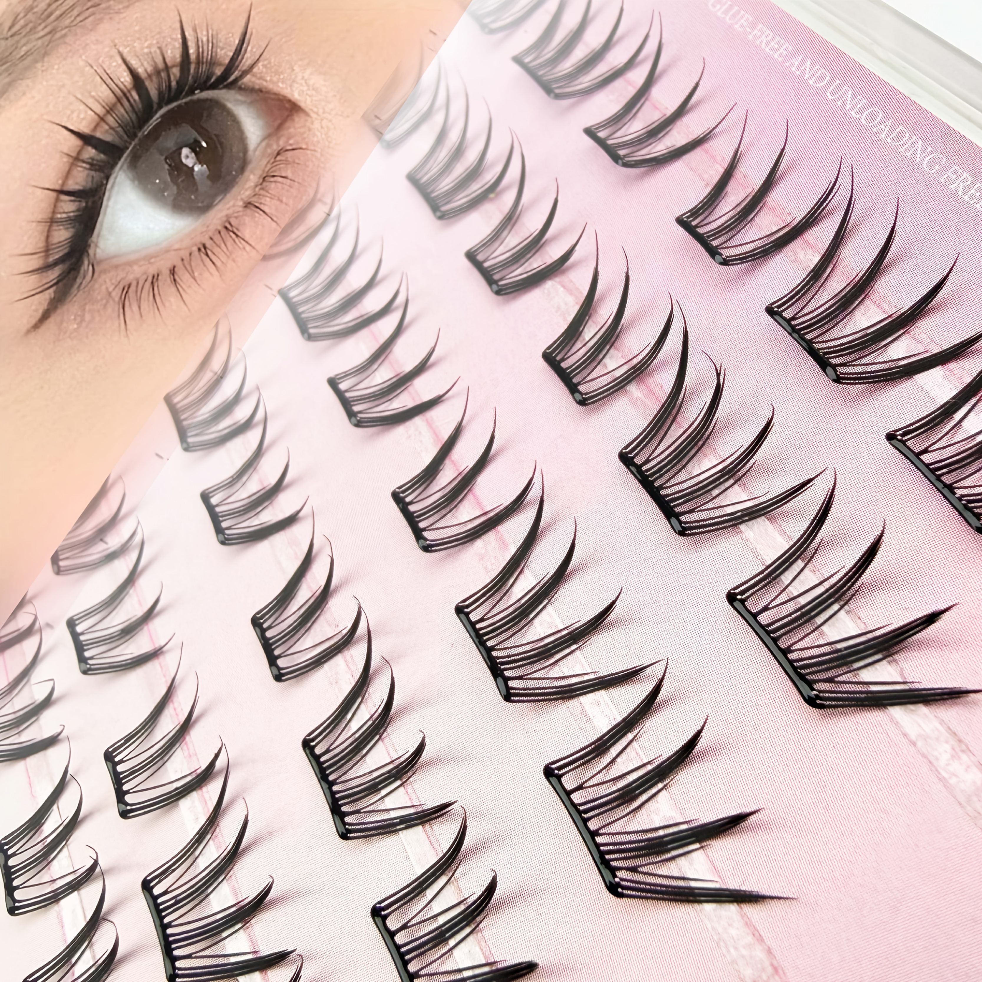Pre-Glued Thin Black Stem Reusable Lash Clusters, Soft Feather Shoot